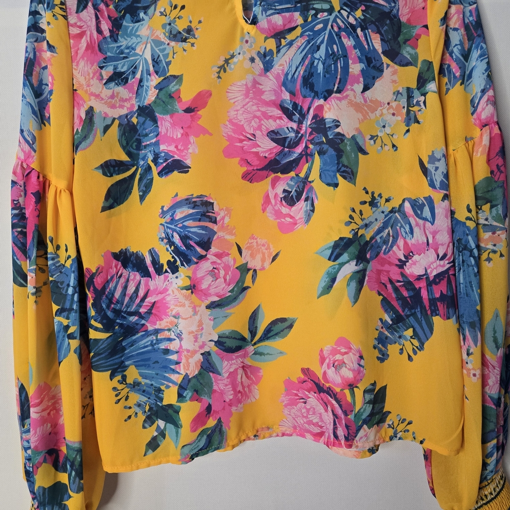 JEALOUS TOMATO Size S Bright Yellow Floral Summer Blouse - Picture 9 of 11